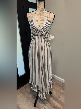 NWT Angie White and Blue Striped Halter Jumpsuit